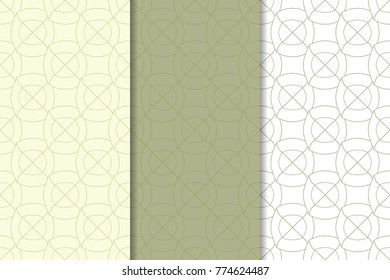 Olive green and white geometric vertical seamless patterns for web, textile and wallpapers