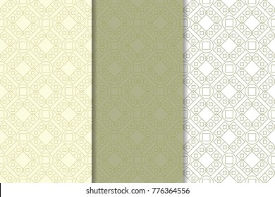Olive green and white geometric vertical seamless patterns for web, textile and wallpapers