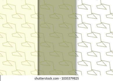 Olive green and white set of geometric seamless patterns for web, textile and wallpapers