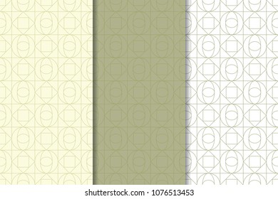 Olive green and white set of geometric seamless patterns for web, textile and wallpapers