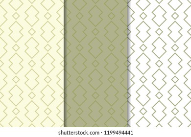 Olive green and white set of geometric seamless patterns for web, textile and wallpapers