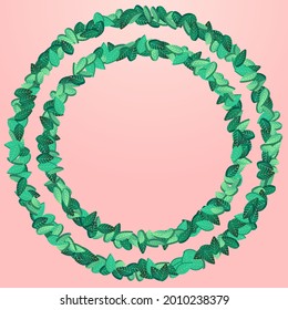 Olive Greens Motion Vector Pink Background Banner. Flying Foliage Border. Green Leaves Fly Branch. Leaf Transparent Backdrop.