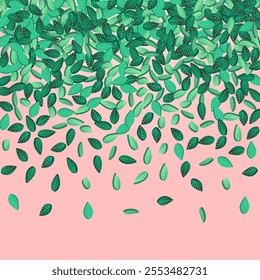 Olive Greens Motion Vector Pink Background Design. Realistic Leaves Template. Grassy Leaf Fly Pattern. Foliage Falling Plant.