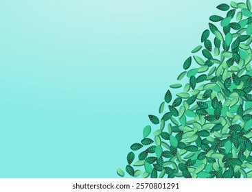 Olive Greens Realistic Vector Blue Background Pattern. Swirl Leaf Wallpaper. Forest Leaves Fresh Border. Foliage Abstract Background.