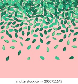 Olive Greens Tea Vector Pink Background Plant. Herbal Foliage Border. Swamp Leaves Nature Banner. Leaf Transparent Illustration.