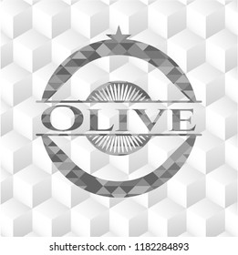 Olive grey emblem. Retro with geometric cube white background