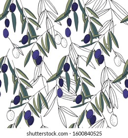 Olive hand drawn seamless vector illustration