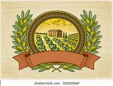 Olive harvest label. Vector