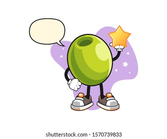 Olive hold a star with speech bubble cartoon. Mascot Character vector.