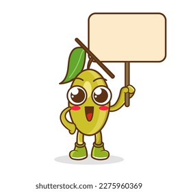 olive holding board mascot vector cartoon illustration