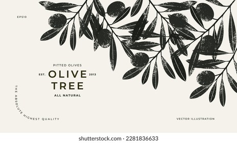 Olive horizontal design template. Abstract olive leaves and branches. Vector illustration