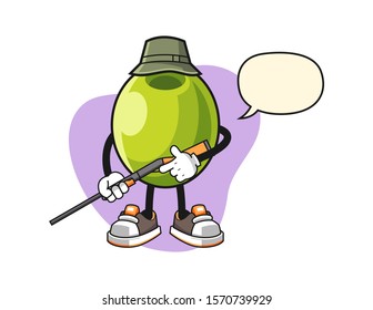 Olive hunter with speech bubble cartoon. Mascot Character vector.
