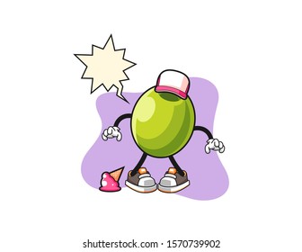 Olive with ice cream fall with speech bubble cartoon. Mascot Character vector.