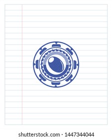 olive icon emblem drawn with pen. Blue ink. Vector Illustration. Detailed.