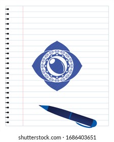 olive icon emblem drawn with pen. Blue ink. Vector Illustration. Detailed.