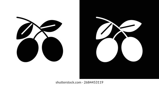 Icono de oliva en estilo plano, símbolo negro lleno