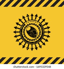 olive icon grunge black emblem with yellow background, warning sign. Vector Illustration. Detailed.
