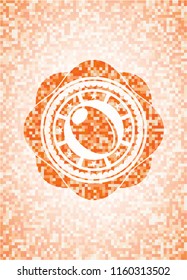 olive icon inside abstract emblem, orange mosaic background