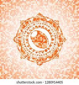 olive icon inside abstract emblem, orange mosaic background
