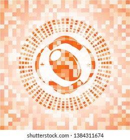 olive icon inside abstract emblem, orange mosaic background