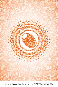 olive icon inside abstract orange mosaic emblem with background