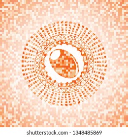 olive icon inside abstract orange mosaic emblem