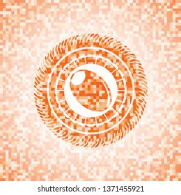olive icon inside abstract orange mosaic emblem