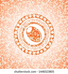 olive icon inside abstract orange mosaic emblem