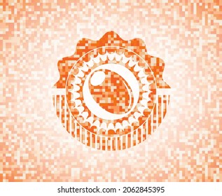 olive icon inside abstract orange mosaic emblem. 