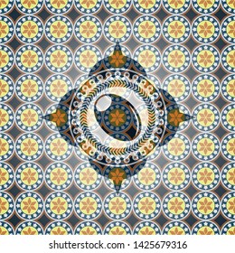 olive icon inside arabesque badge. arabic decoration.