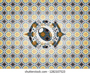 olive icon inside arabesque style badge. arabic decoration.