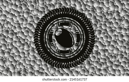 olive icon inside black emblem with grey bubbles background. Vintage. Vector Illustration. Detailed. 