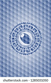 olive icon inside blue badge with geometric pattern.