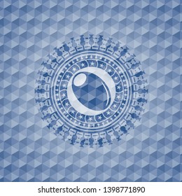 olive icon inside blue emblem or badge with abstract geometric polygonal pattern background.