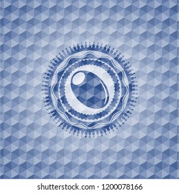 olive icon inside blue hexagon badge.