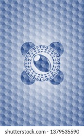 olive icon inside blue hexagon emblem.