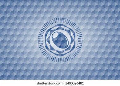 olive icon inside blue polygonal badge.