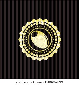 olive icon inside gold badge or emblem