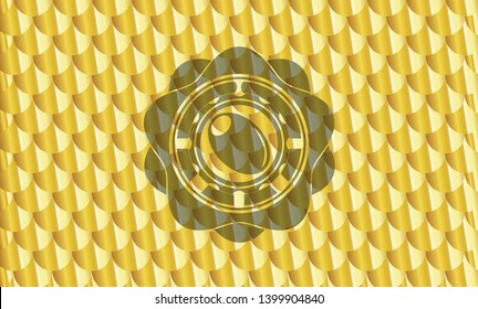 olive icon inside gold badge or emblem. Scales pattern. Vector Illustration. Detailed.