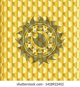 olive icon inside gold badge. Scales pattern. Vector Illustration. Detailed.