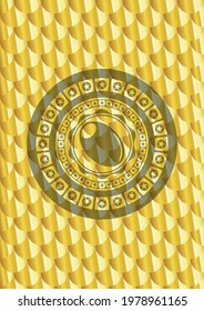 olive icon inside gold badge or emblem. Scales pattern. Vector Illustration. Detailed. 