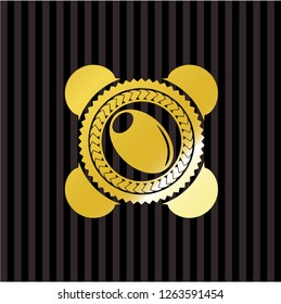 olive icon inside gold emblem or badge