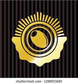 olive icon inside gold emblem or badge
