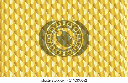 olive icon inside gold shiny badge. Scales pattern. Vector Illustration. Detailed.