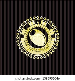 olive icon inside golden badge
