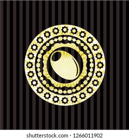 olive icon inside golden emblem or badge