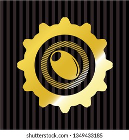 olive icon inside golden emblem or badge