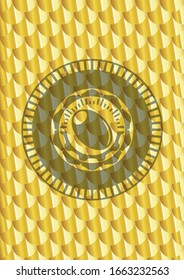 olive icon inside golden emblem or badge. Scales pattern. Vector Illustration. Detailed.