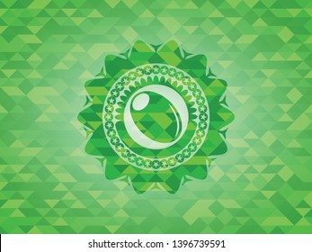 olive icon inside green emblem with mosaic ecological style background