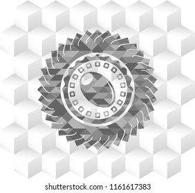 olive icon inside grey icon or emblem with geometric cube white background